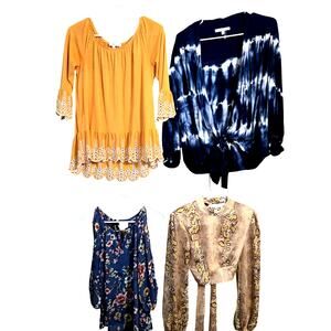 Women's XS 0 2 Tops Shirts Blouses Wholesale Bulk Lot of 4 Extra Small